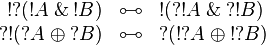 
\begin{array}{rcl}
  \oc{\wn{(\oc{A}\with\oc{B})}} &\linequiv& \oc{(\wn{\oc{A}}\with\wn{\oc{B}})} \\
  \wn{\oc{(\wn{A}\plus\wn{B})}} &\linequiv& \wn{(\oc{\wn{A}}\plus\oc{\wn{B}})}
\end{array}
