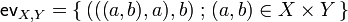 \mathsf{ev}_{X,Y}=\set{(((a,b),a),b)}{(a,b)\in X\times Y}