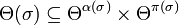 \Theta(\sigma)\subseteq\Theta^{\alpha(\sigma)}\times\Theta^{\pi(\sigma)}