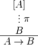 
  \AxRule{[A]}
  \VdotsRule{\pi}{B}
  \UnaRule{A\imp B}
  \DisplayProof