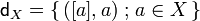 \mathsf d_X=\set{([a],a)}{a\in X}