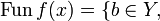 \mathrm{Fun}\,f(x) = \{b\in Y,